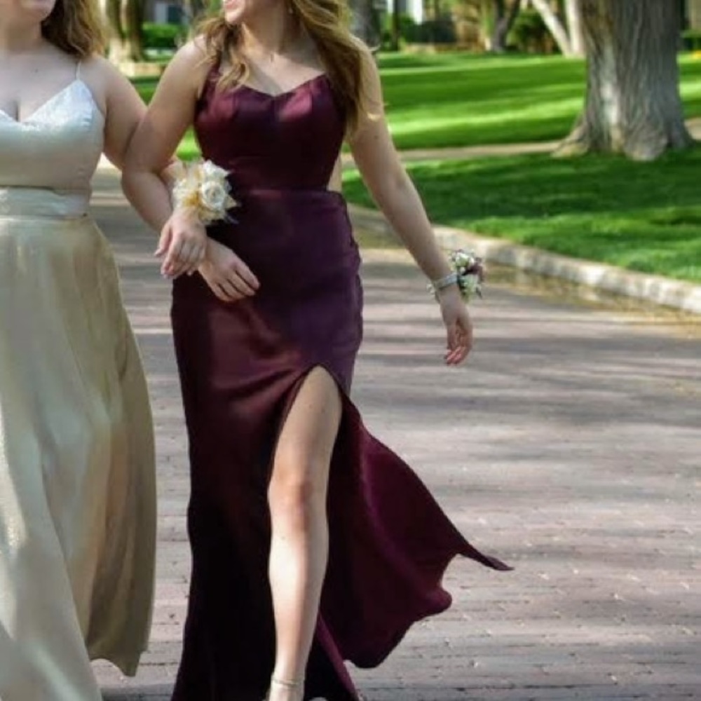 Abbi Vonn by La Femme Strappy back dress in wine—free shipping!